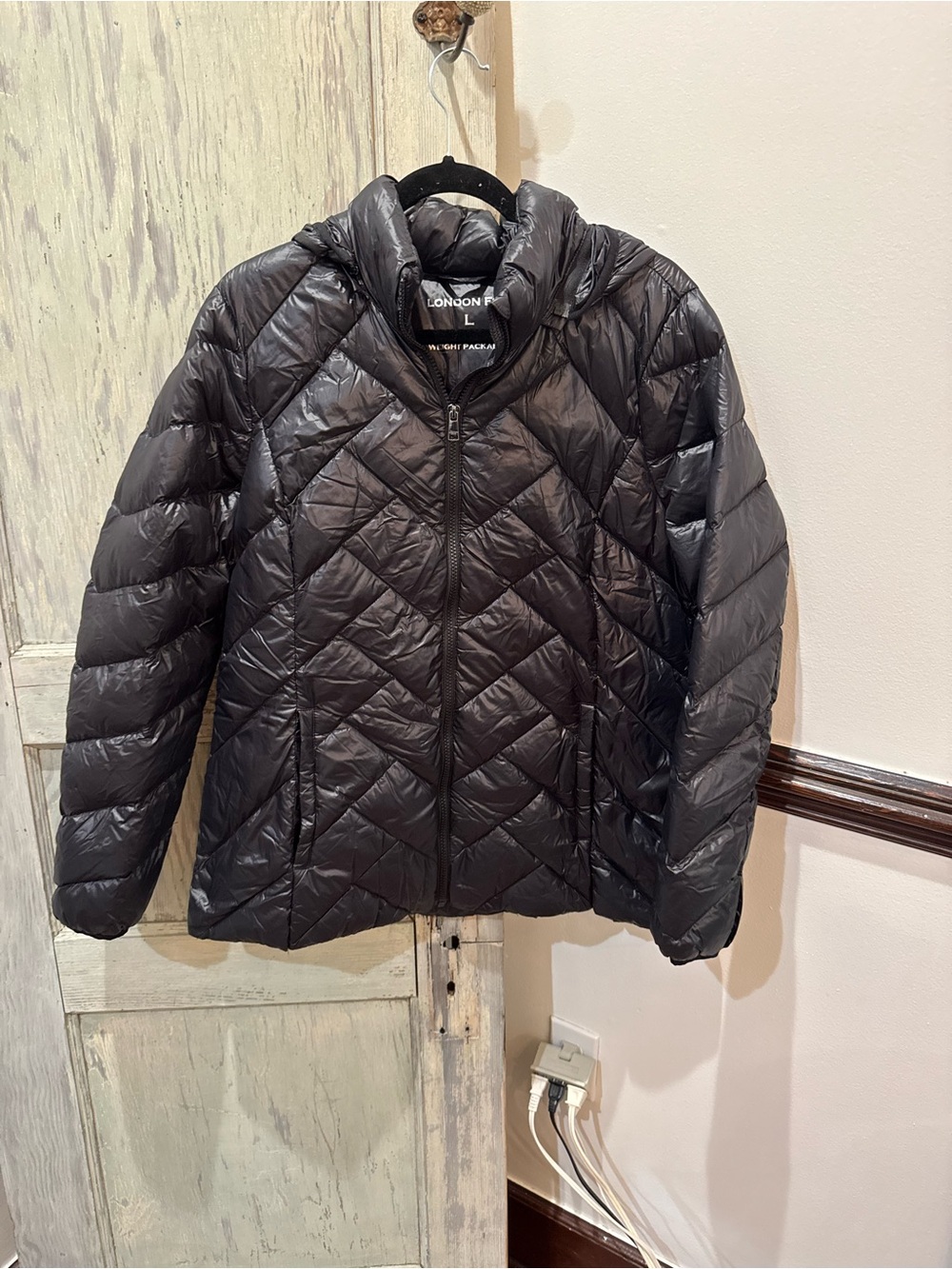 London Fog Black Quilted Down Puffer Jacket size Large